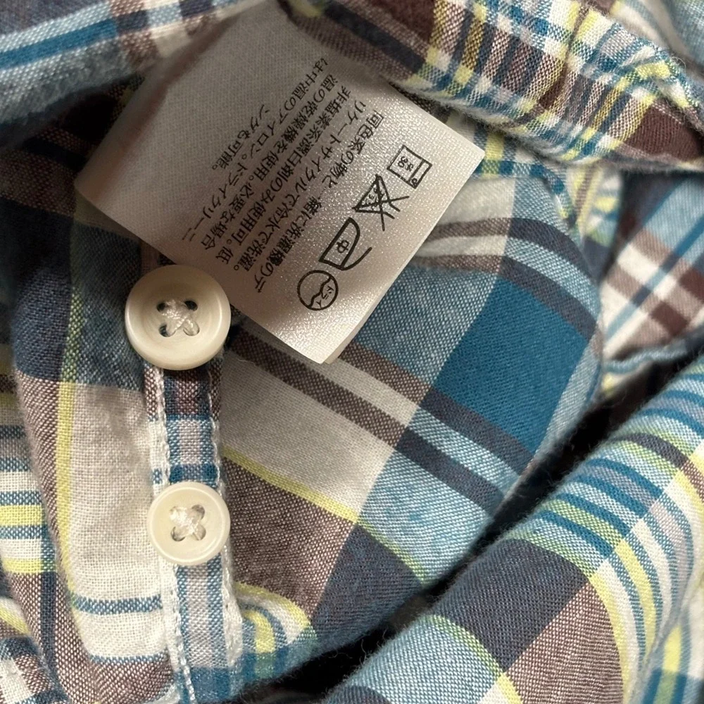 J.Crew Indian Madras Shirt Mens L Slim Blue Brown Plaid Button Up Long Sleeve
